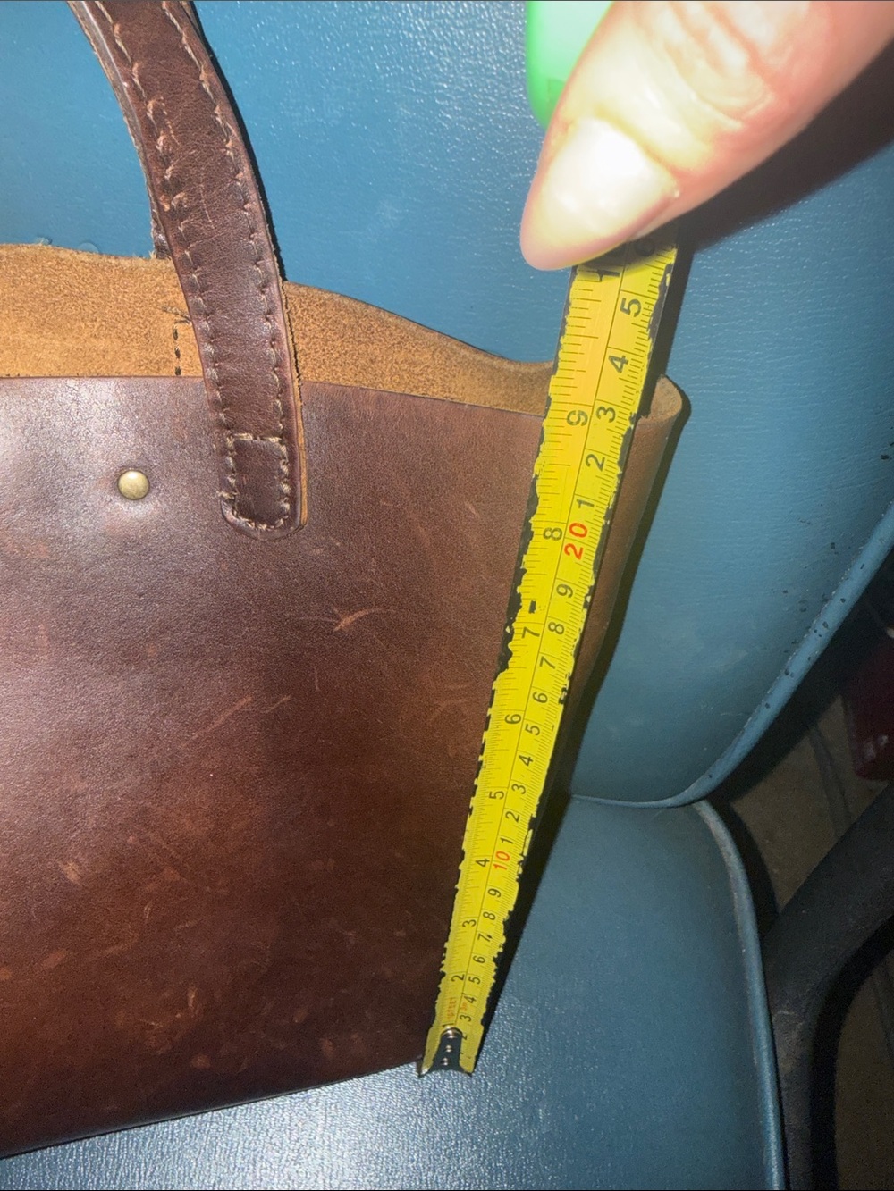 Portland Brown Leather Tote with Front Pocket and shoulder strap. - Picture 6 of 6